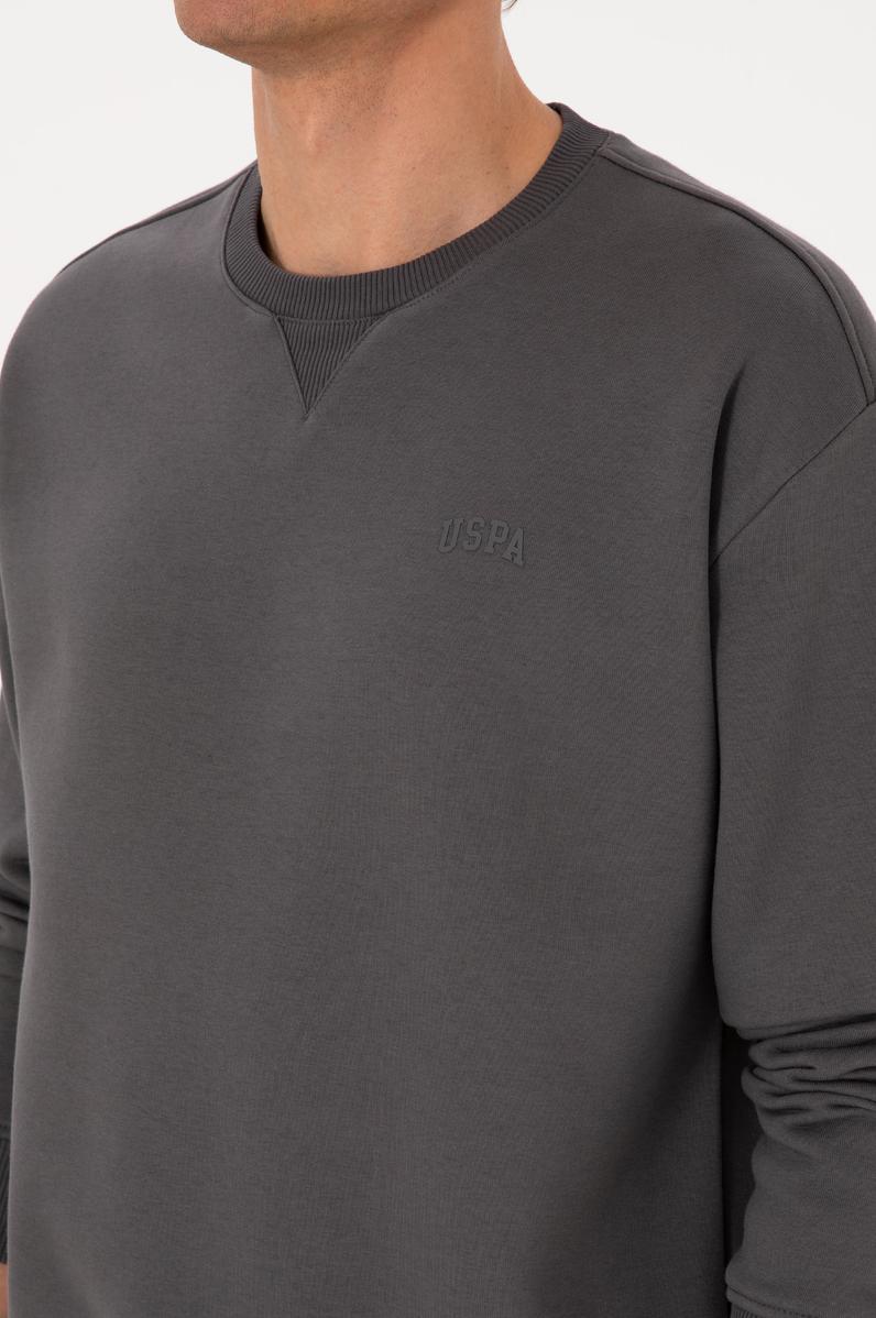 Erkek Comfort Fit Bisiklet Yaka Şardonlu Gri Basic Sweatshirt