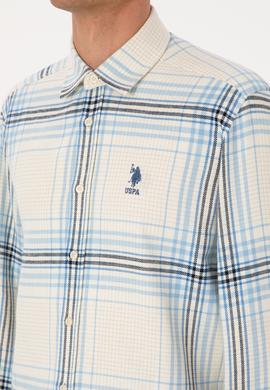 Erkek Açık Mavi Ekoseli Uzun Kollu Krem Gömlek - 50316632015