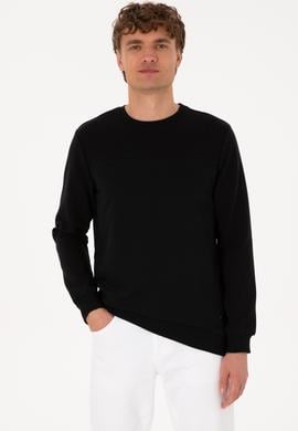 Erkek Bisiklet Yaka Regular Fit Siyah İnce Sweatshirt - 50315455017