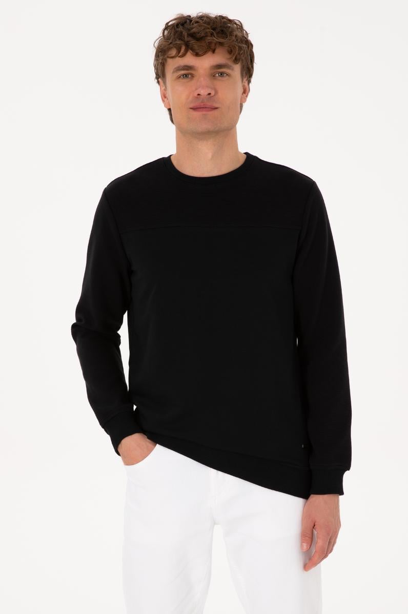 Erkek Bisiklet Yaka Regular Fit Siyah İnce Sweatshirt