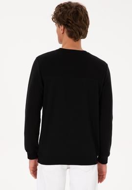 Erkek Bisiklet Yaka Regular Fit Siyah İnce Sweatshirt - 50315455017