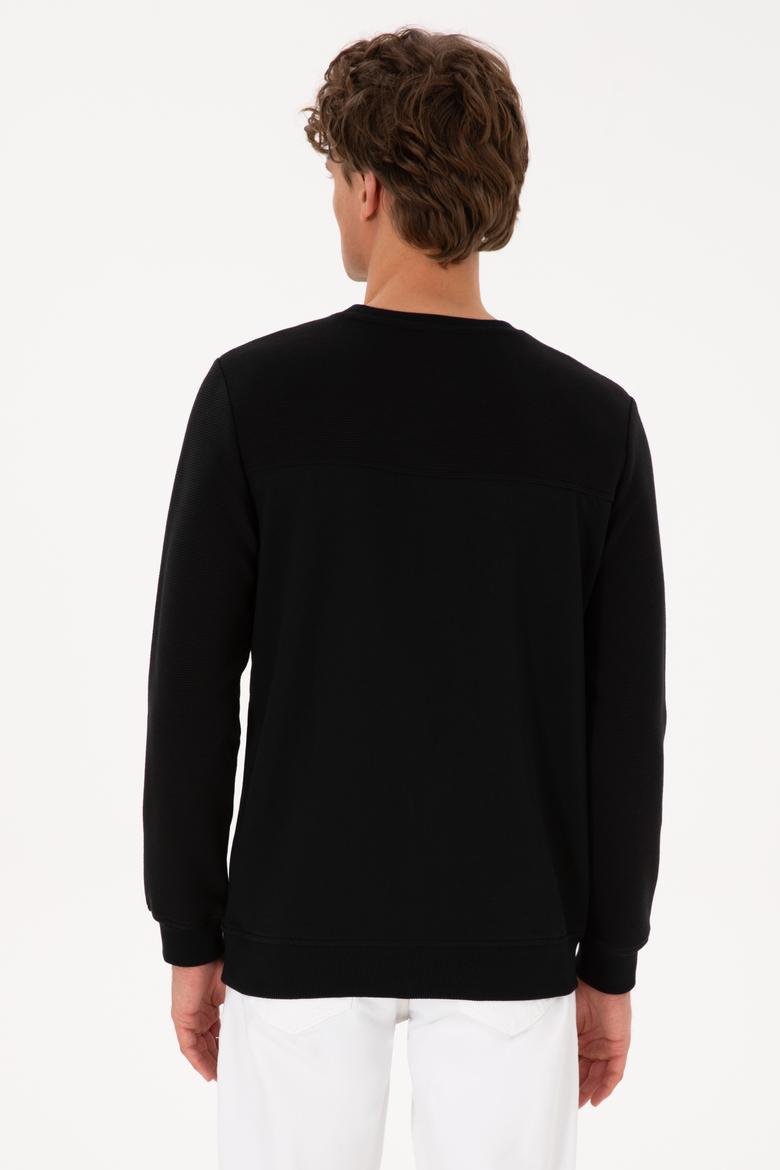 Erkek Bisiklet Yaka Regular Fit Siyah İnce Sweatshirt - 50315455017