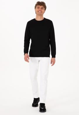 Erkek Bisiklet Yaka Regular Fit Siyah İnce Sweatshirt - 50315455017