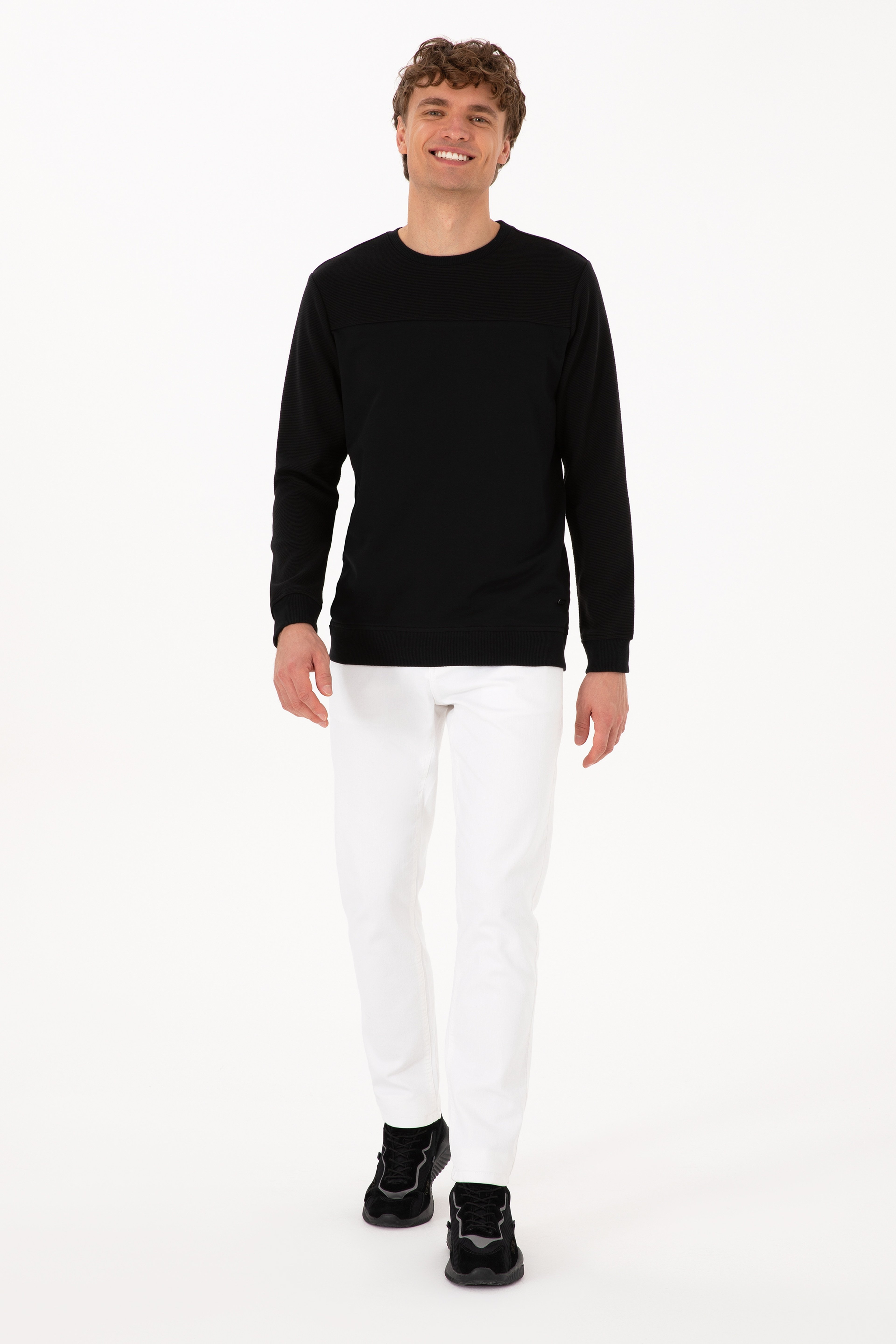 Erkek Bisiklet Yaka Regular Fit Siyah İnce Sweatshirt - Image 4