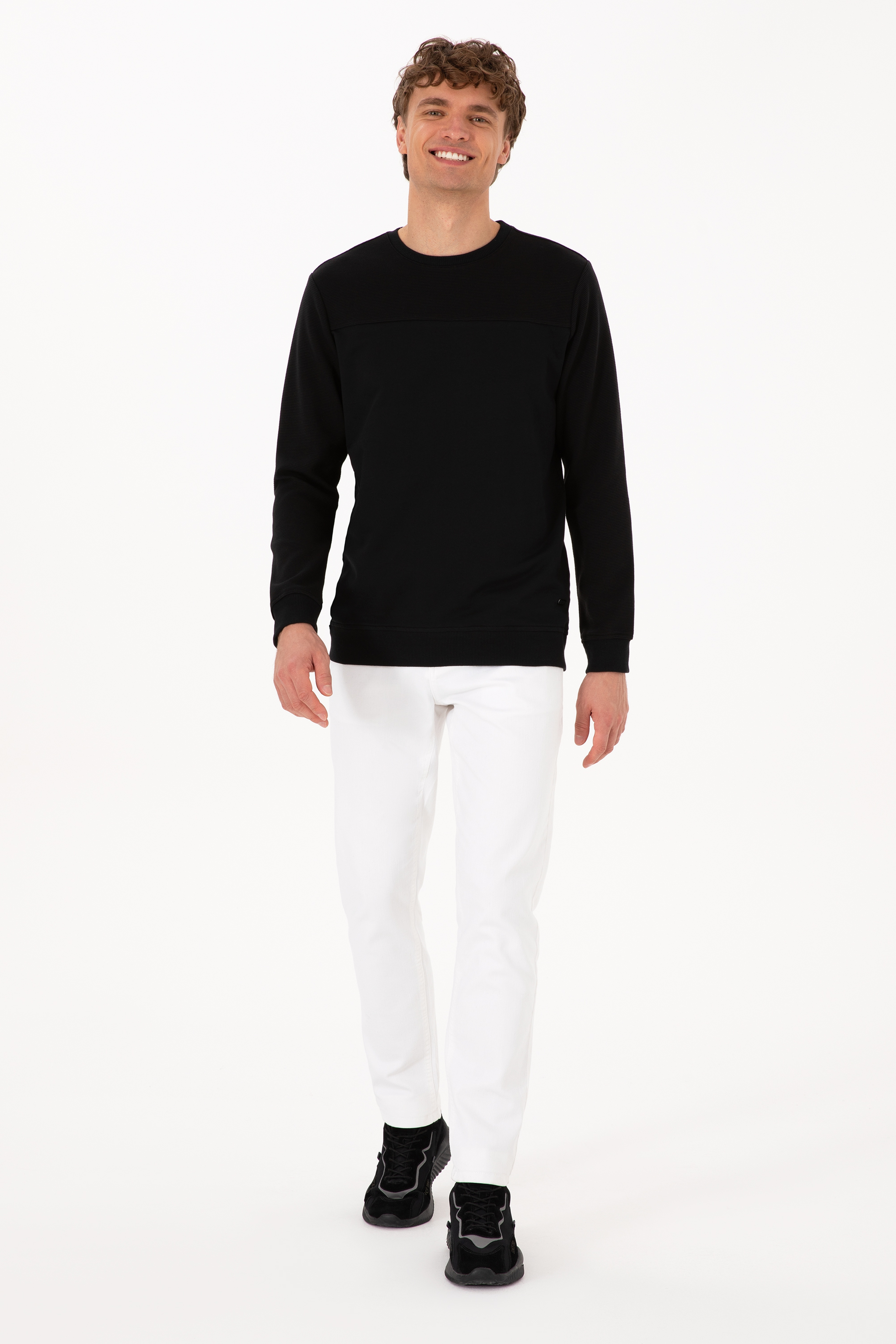 Erkek Bisiklet Yaka Regular Fit Siyah İnce Sweatshirt