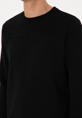 Erkek Bisiklet Yaka Regular Fit Siyah İnce Sweatshirt - 50315455017