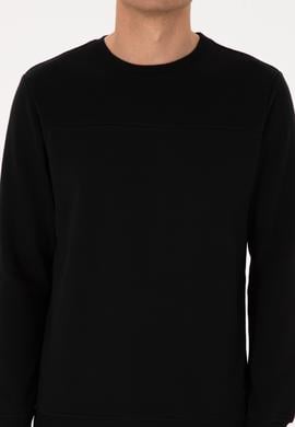 Erkek Bisiklet Yaka Regular Fit Siyah İnce Sweatshirt - 50315455017