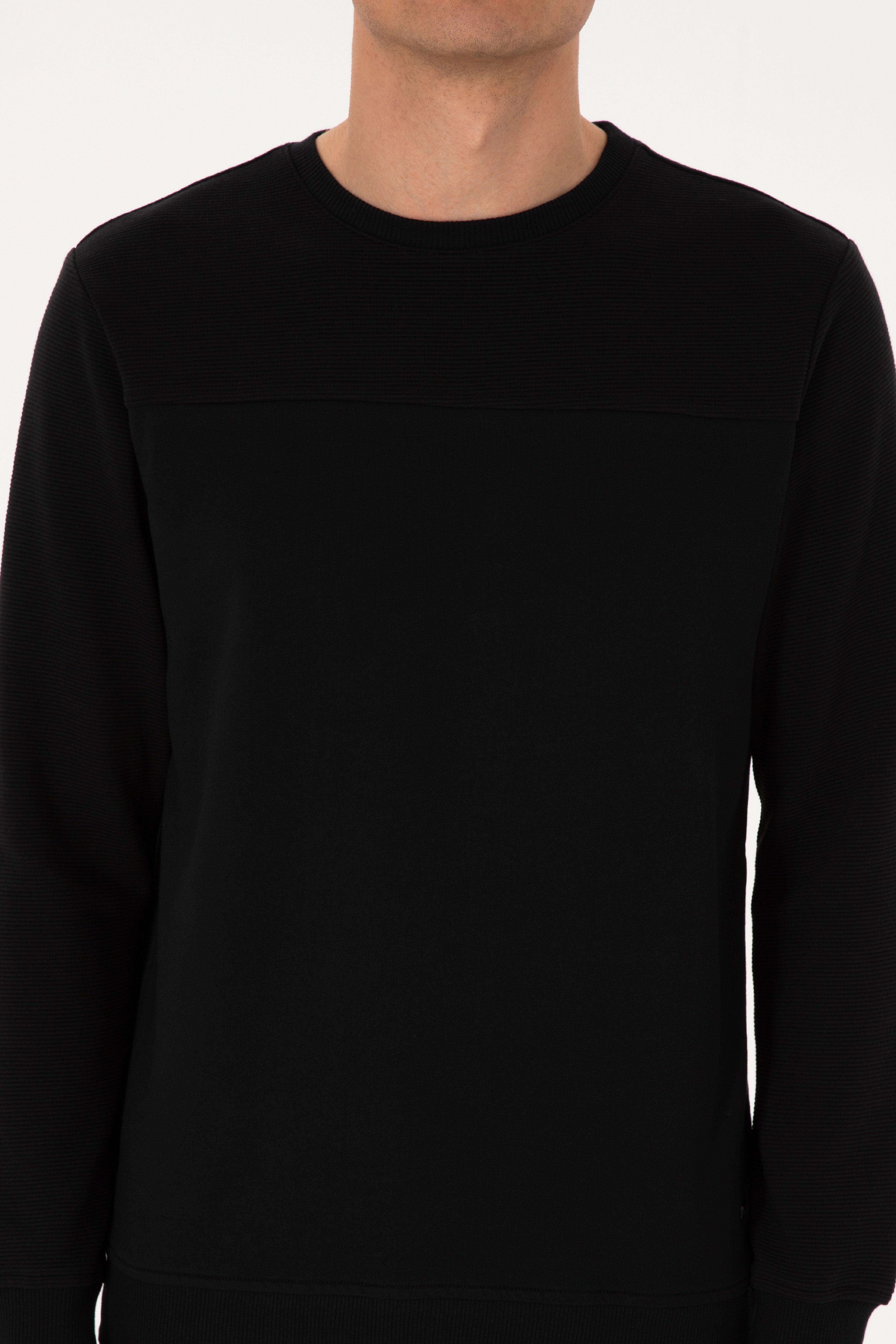 Erkek Bisiklet Yaka Regular Fit Siyah İnce Sweatshirt