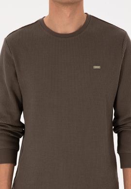 Erkek Bisiklet Yaka Regular Fit Petek Dokulu Vizon Sweatshirt - 50316304019