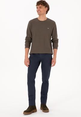 Erkek Bisiklet Yaka Regular Fit Petek Dokulu Vizon Sweatshirt - 50316304019