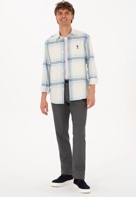 Erkek Açık Mavi Ekoseli Uzun Kollu Krem Gömlek - 50316632015