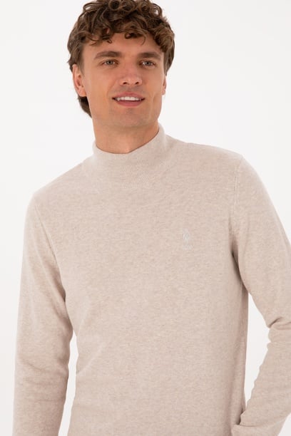 Erkek Slim Fit Yarım Balıkçı Yaka Taş Basic Kazak