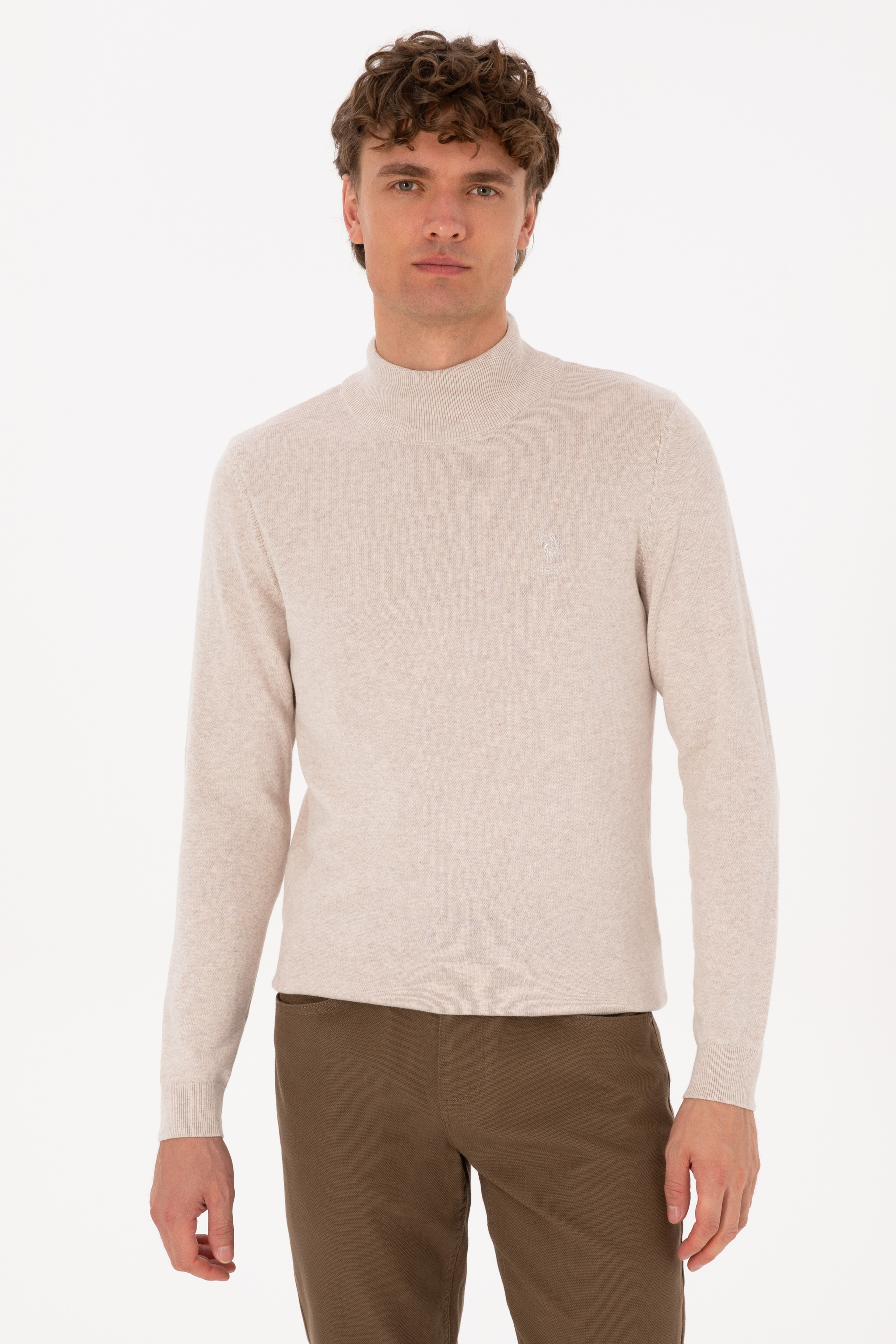 Erkek Slim Fit Yarım Balıkçı Yaka Taş Basic Kazak