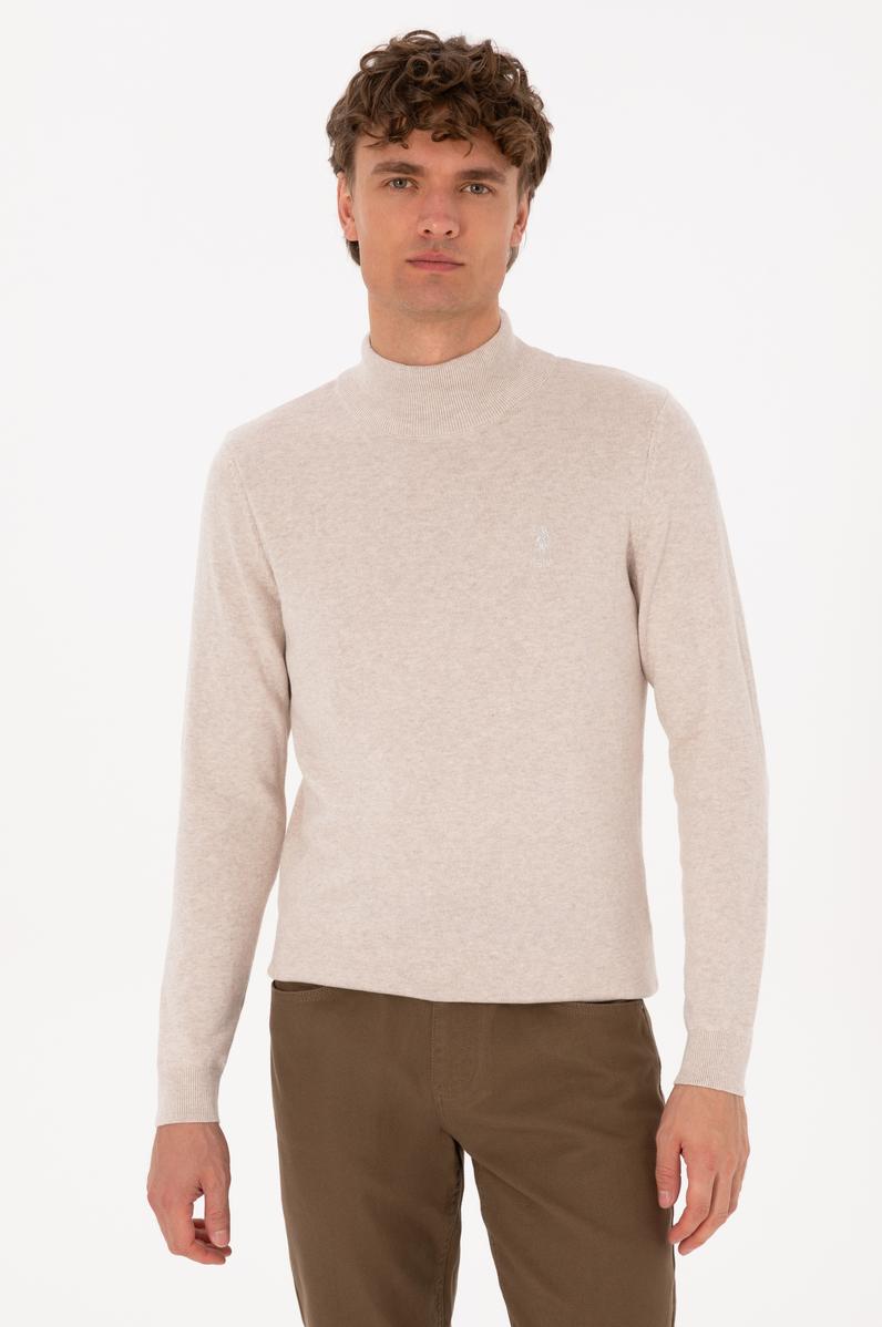 Erkek Slim Fit Yarım Balıkçı Yaka Taş Basic Kazak