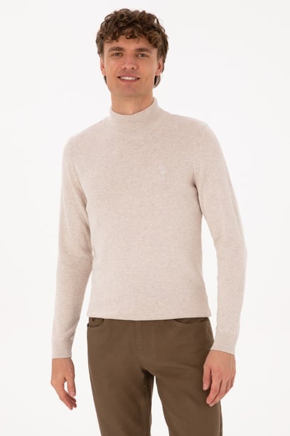 Erkek Slim Fit Yarım Balıkçı Yaka Taş Basic Kazak