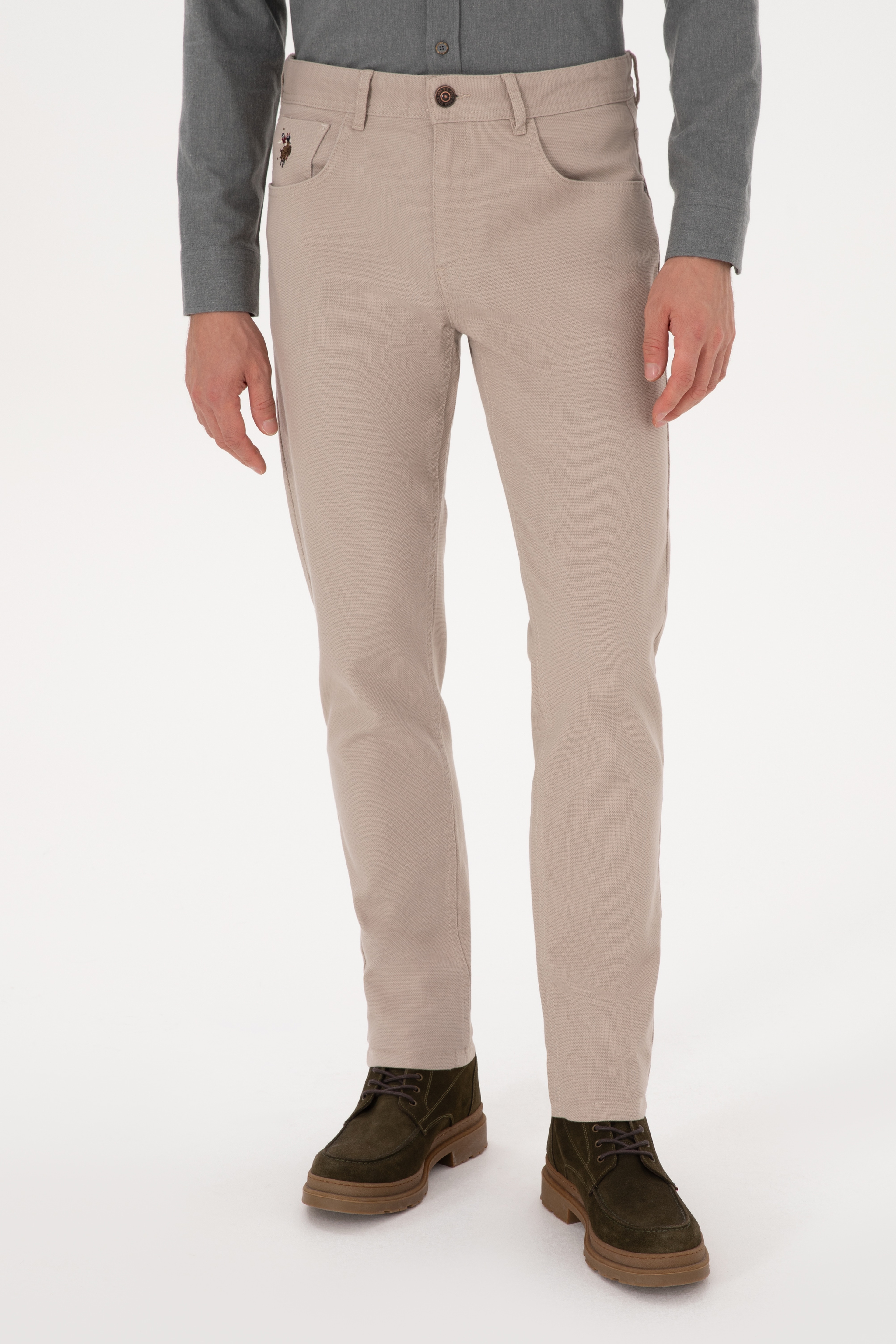 Erkek Koyu Bej Slim Fit Kanvas / Chino Pantolon