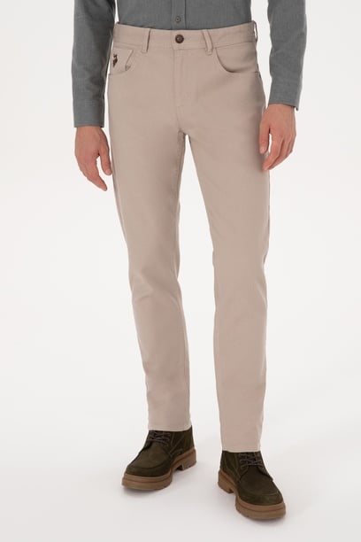 Erkek Koyu Bej Slim Fit Kanvas / Chino Pantolon