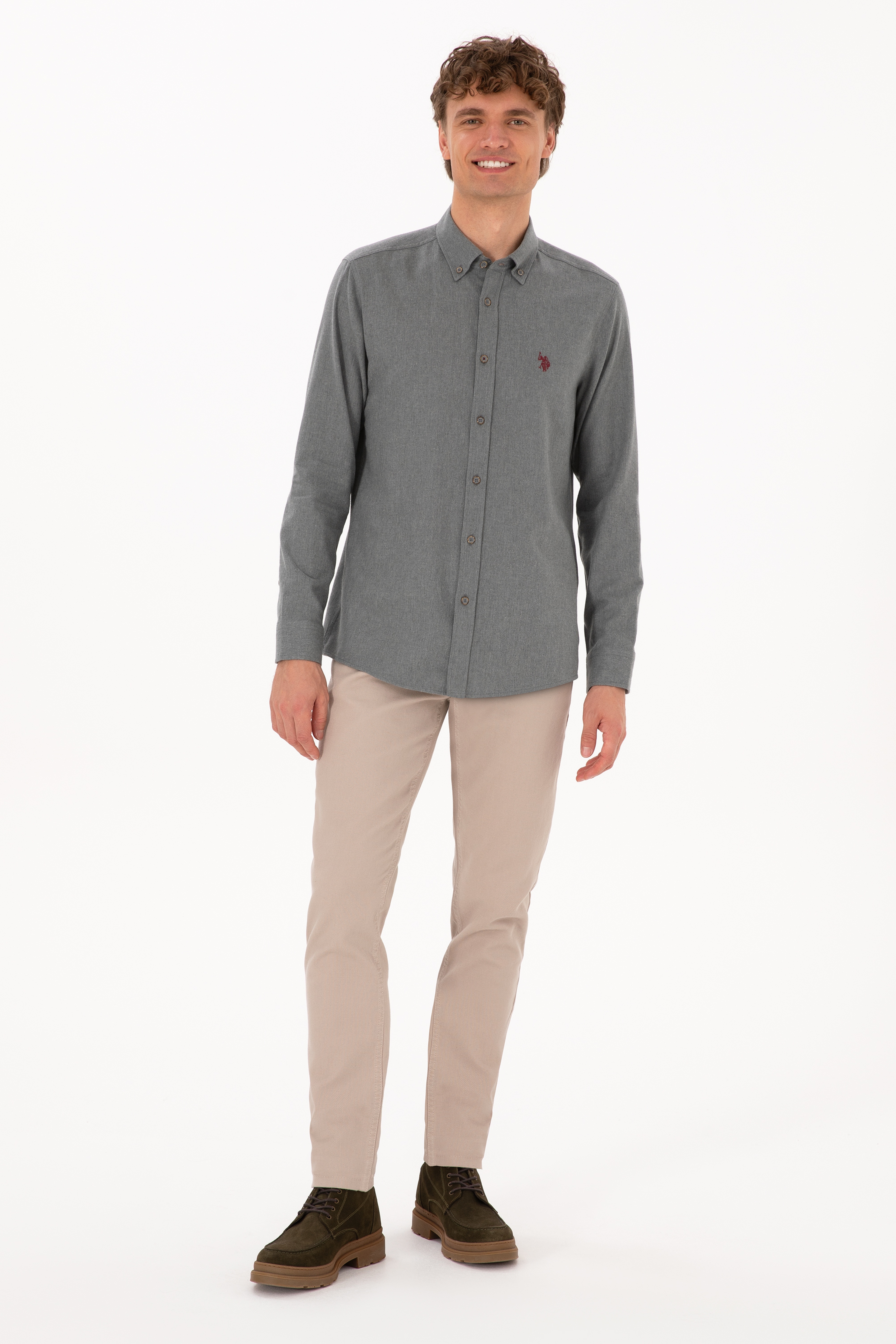 Erkek Koyu Bej Slim Fit Kanvas / Chino Pantolon - Image 1
