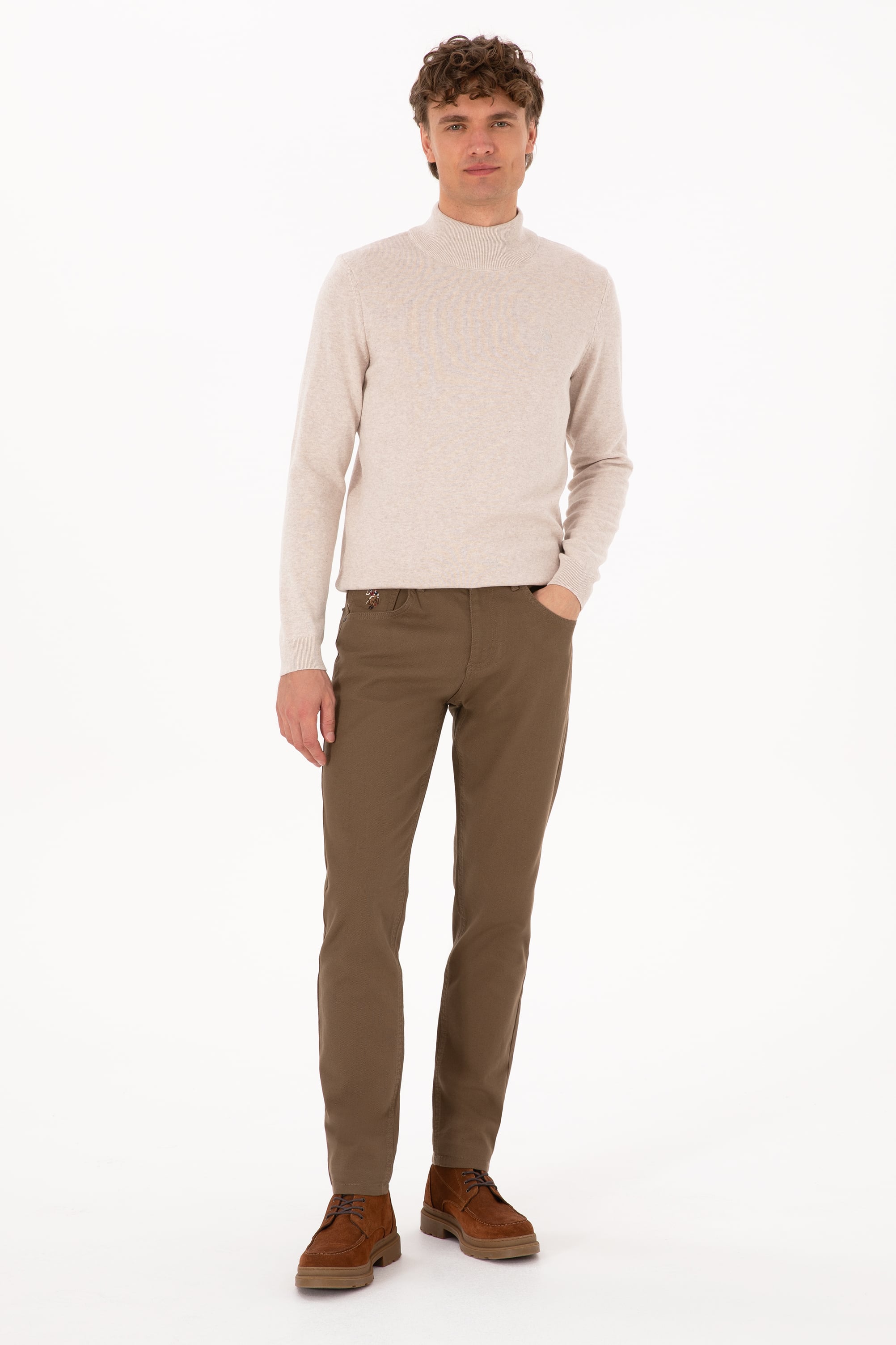 Erkek Haki Slim Fit Kanvas / Chino Pantolon - Image 3