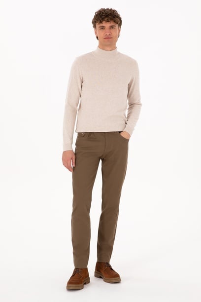 Erkek Haki Slim Fit Kanvas / Chino Pantolon