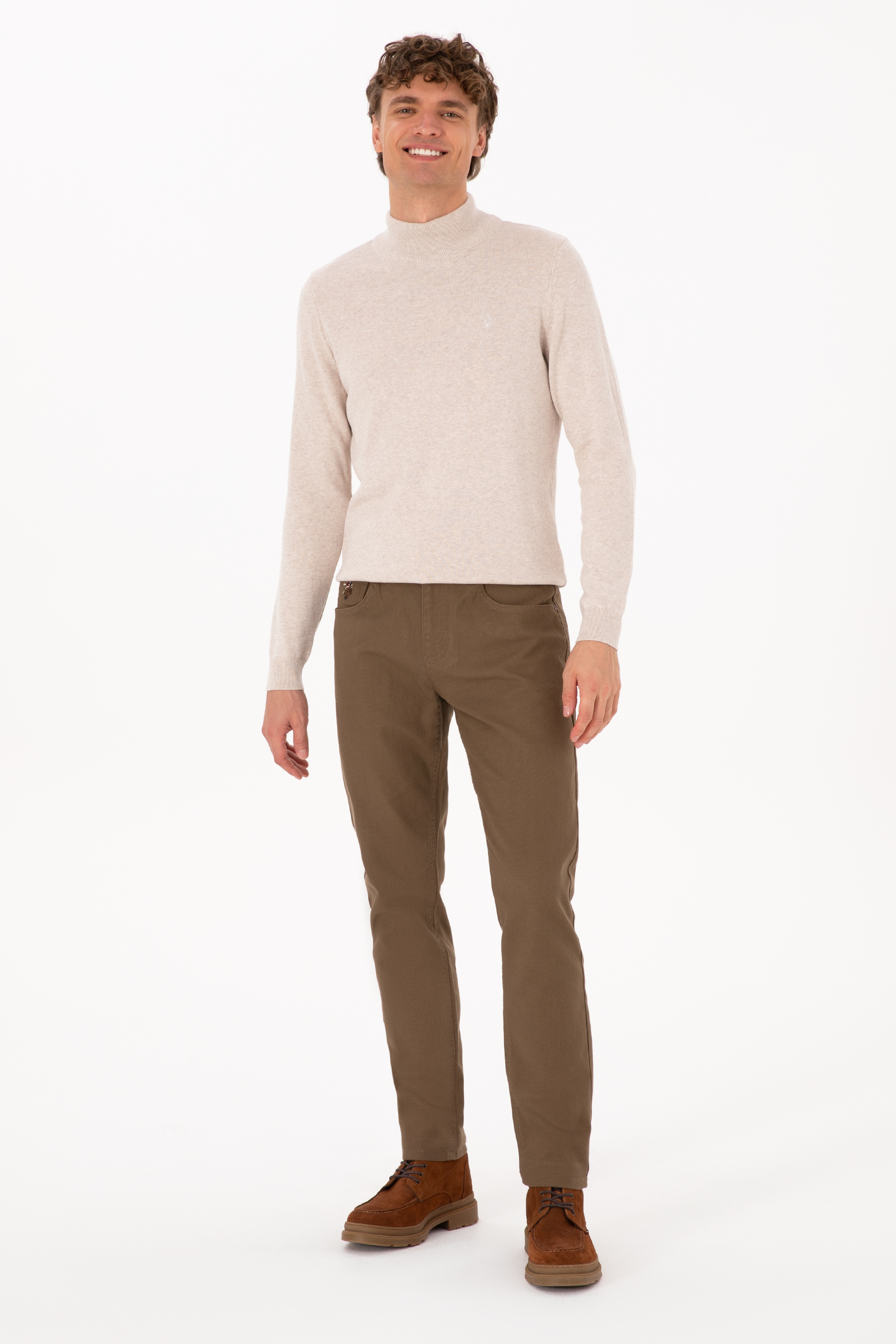 Erkek Haki Slim Fit Kanvas / Chino Pantolon - Image 1