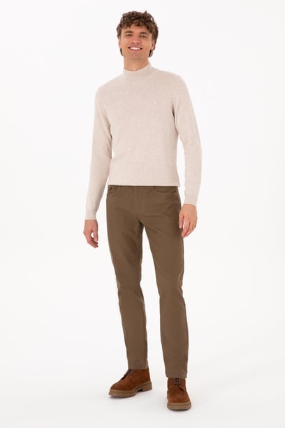 Erkek Haki Slim Fit Kanvas / Chino Pantolon