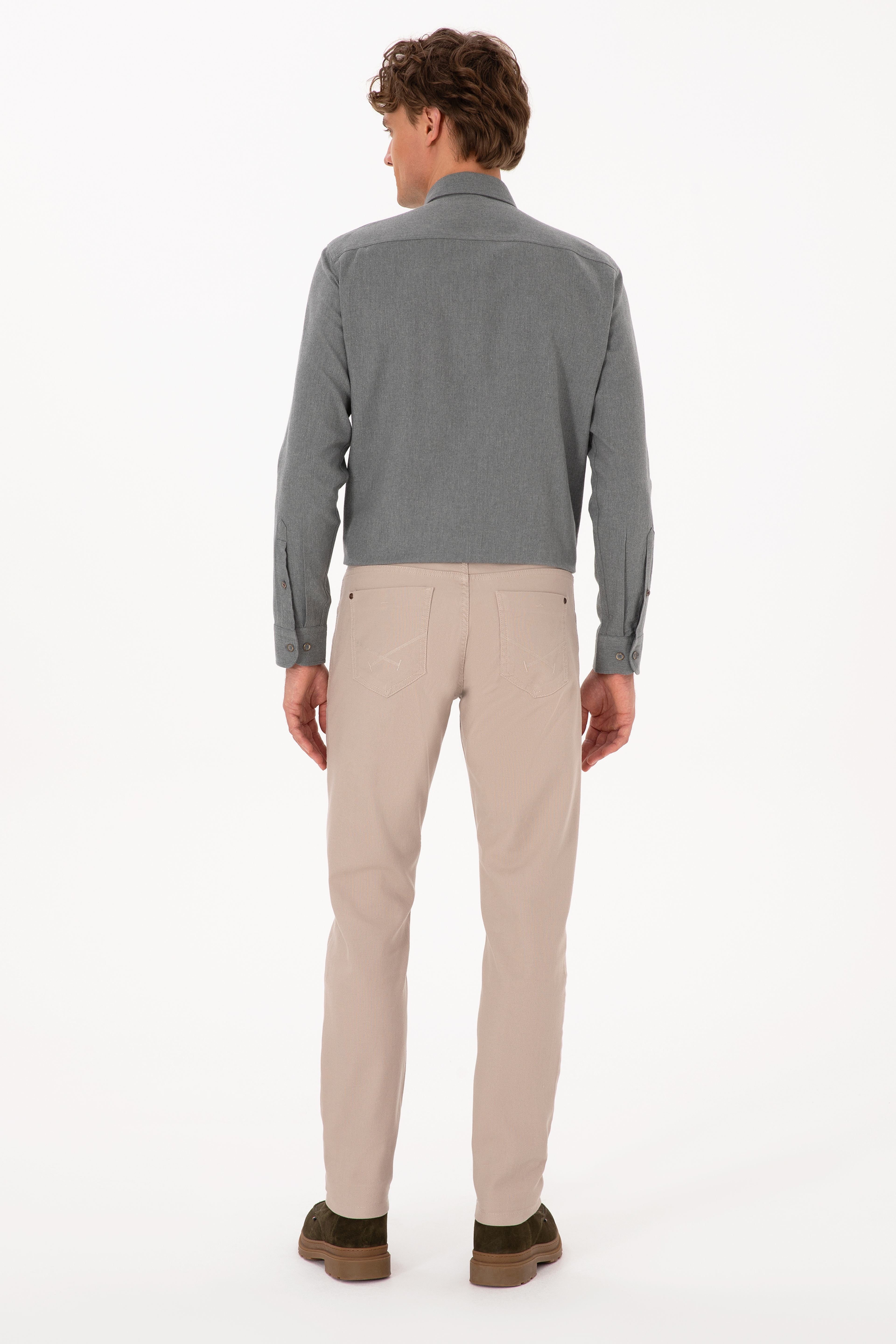 Erkek Koyu Bej Slim Fit Kanvas / Chino Pantolon