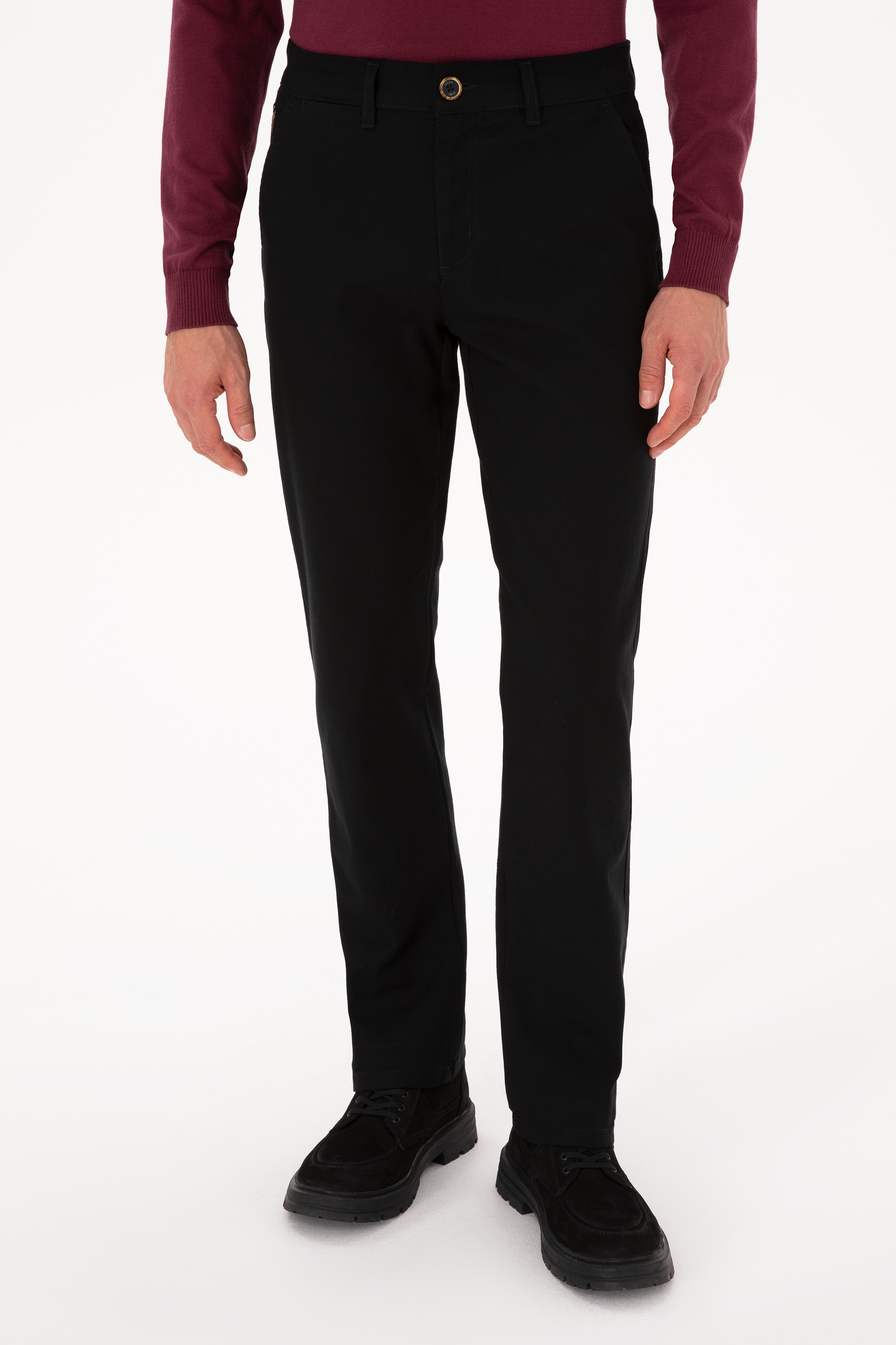 Erkek Regular Fit Siyah Kanvas / Chino Pantolon