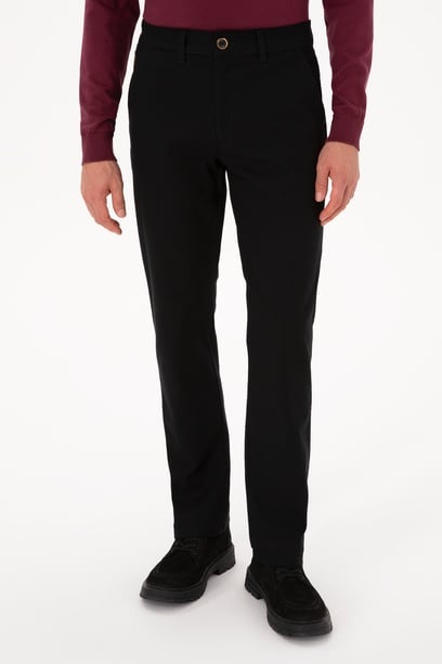 Erkek Regular Fit Siyah Kanvas / Chino Pantolon