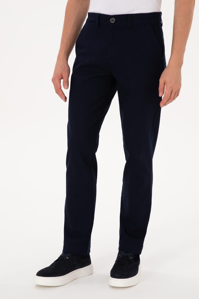 Erkek Lacivert Regular Fit Kanvas / Chino Pantolon - 50311605137