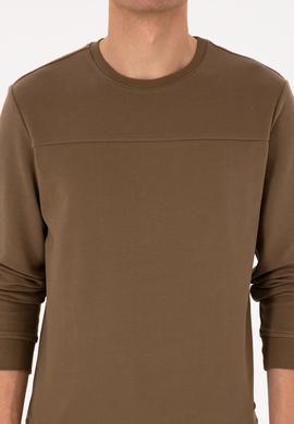 Erkek Bisiklet Yaka Regular Fit Haki İnce Sweatshirt - 50315455059