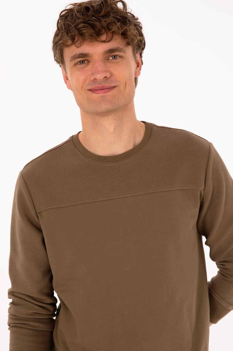 Erkek Bisiklet Yaka Regular Fit Haki İnce Sweatshirt