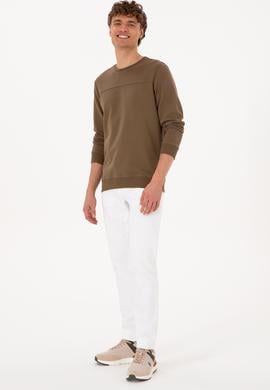 Erkek Bisiklet Yaka Regular Fit Haki İnce Sweatshirt - 50315455059