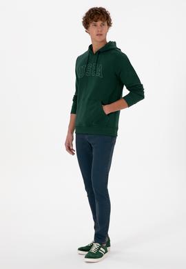Erkek Regular Fit Kapüşonlu Koyu Yeşil Basic Sweatshirt - 50315663056