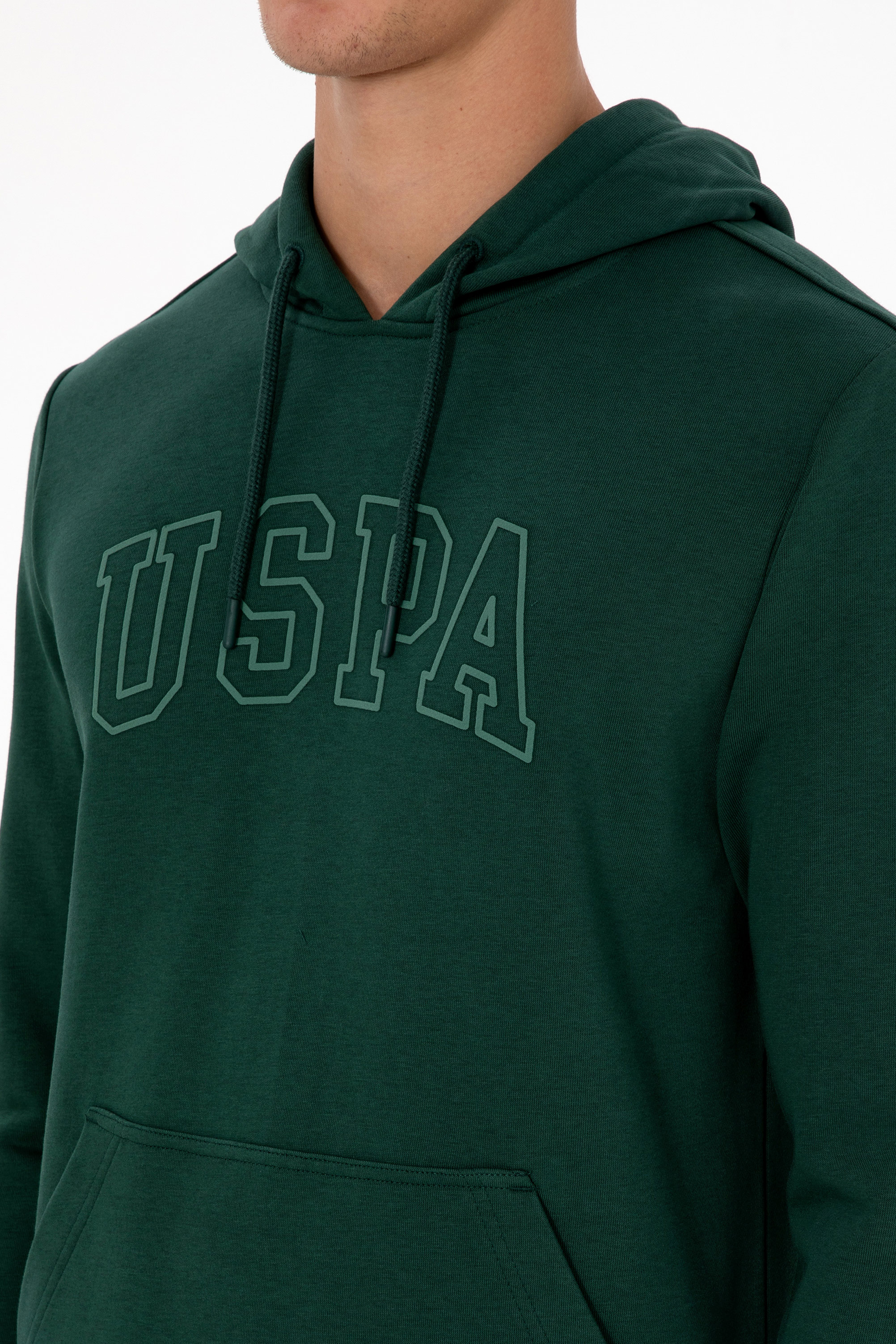 Erkek Regular Fit Kapüşonlu Koyu Yeşil Basic Sweatshirt - Image 7