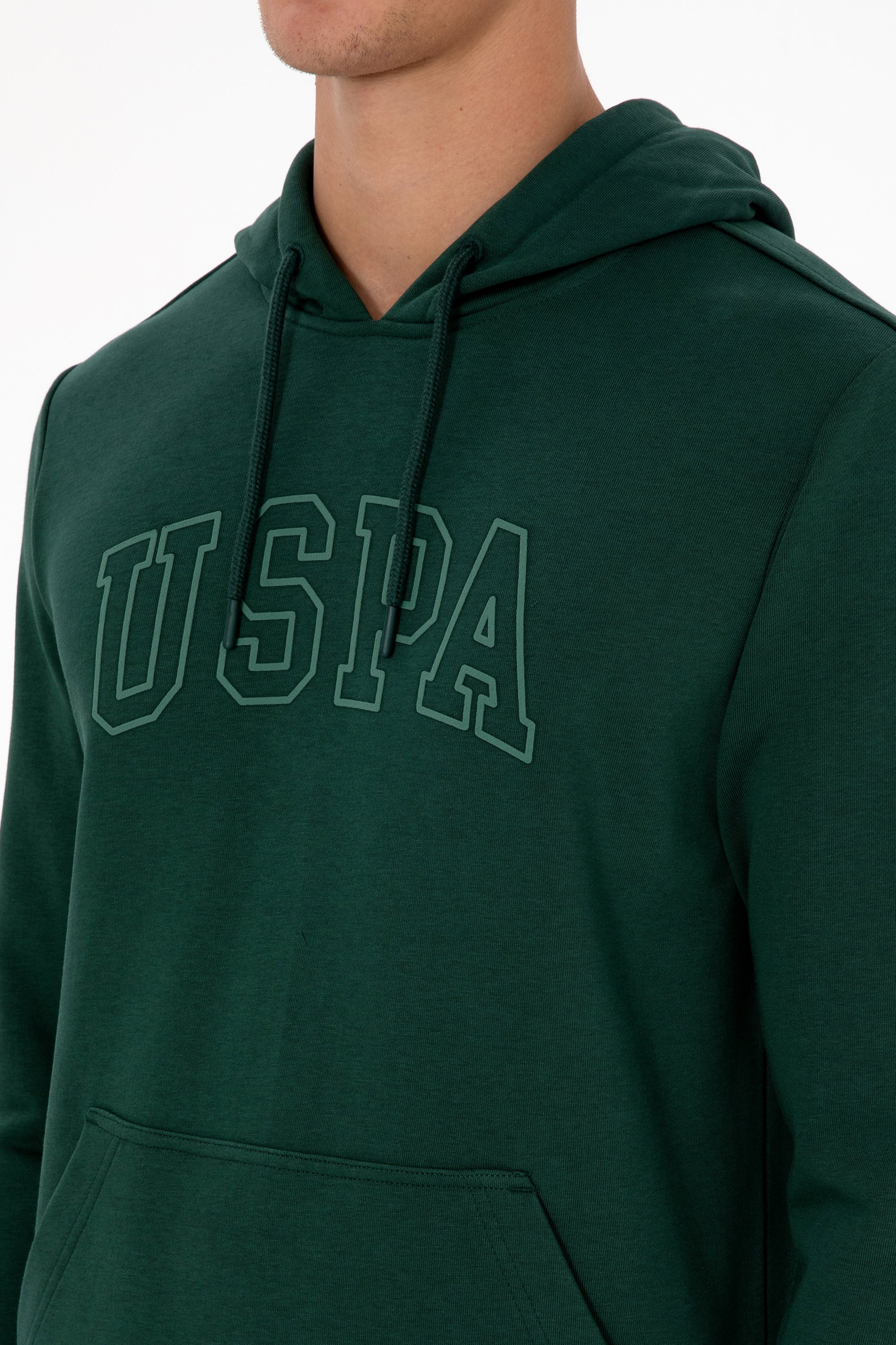 Erkek Regular Fit Kapüşonlu Koyu Yeşil Basic Sweatshirt
