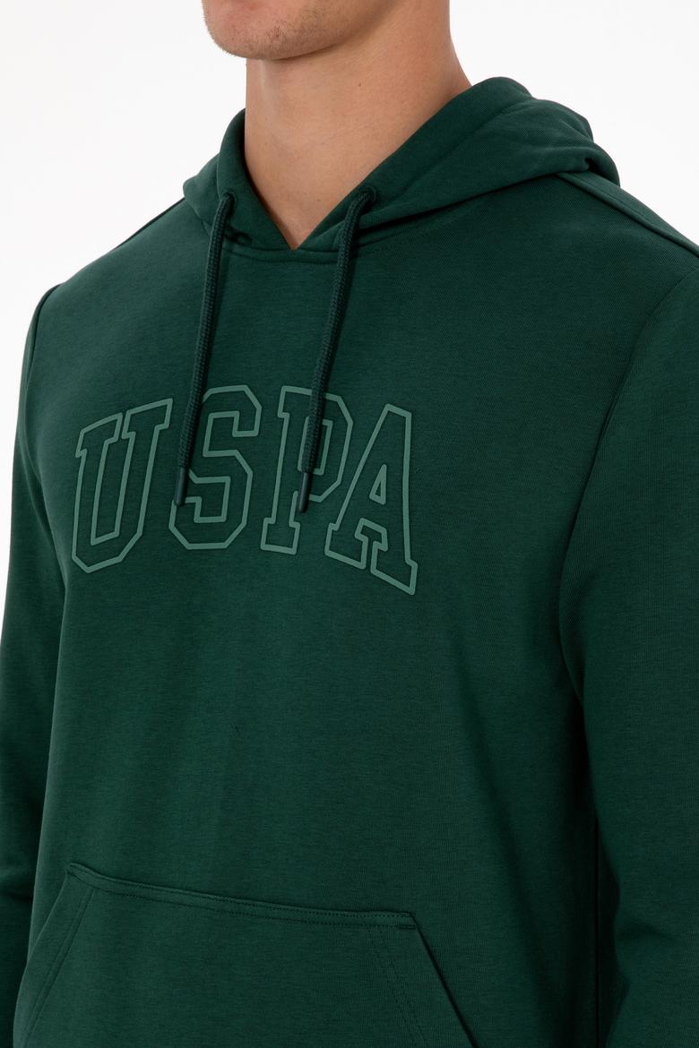 Erkek Regular Fit Kapüşonlu Koyu Yeşil Basic Sweatshirt - 50315663056