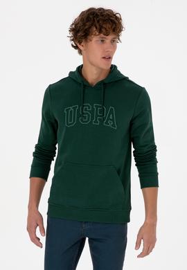 Erkek Regular Fit Kapüşonlu Koyu Yeşil Basic Sweatshirt - 50315663056