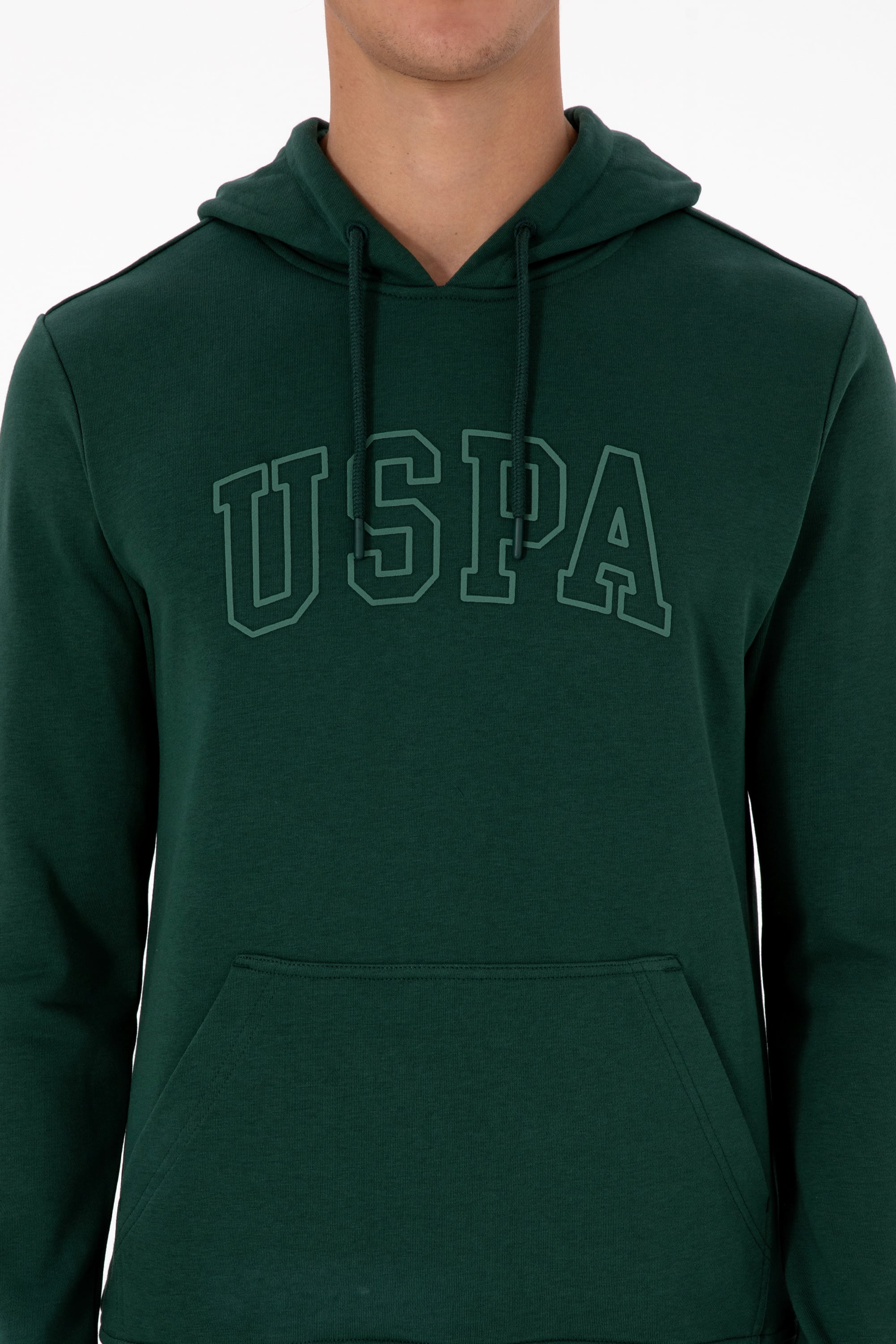 Erkek Regular Fit Kapüşonlu Koyu Yeşil Basic Sweatshirt - Image 6