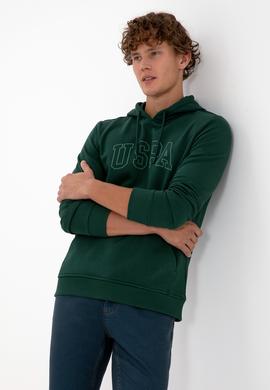Erkek Regular Fit Kapüşonlu Koyu Yeşil Basic Sweatshirt - 50315663056