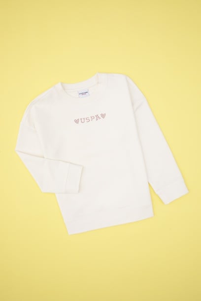 Kız Çocuk Krem Bisiklet Yaka Sweatshirt