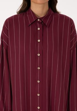 Kadın Bordo Çizgili Uzun Kollu Gömlek - 50308768012