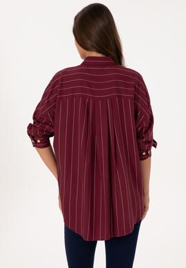 Kadın Bordo Çizgili Uzun Kollu Gömlek - 50308768012