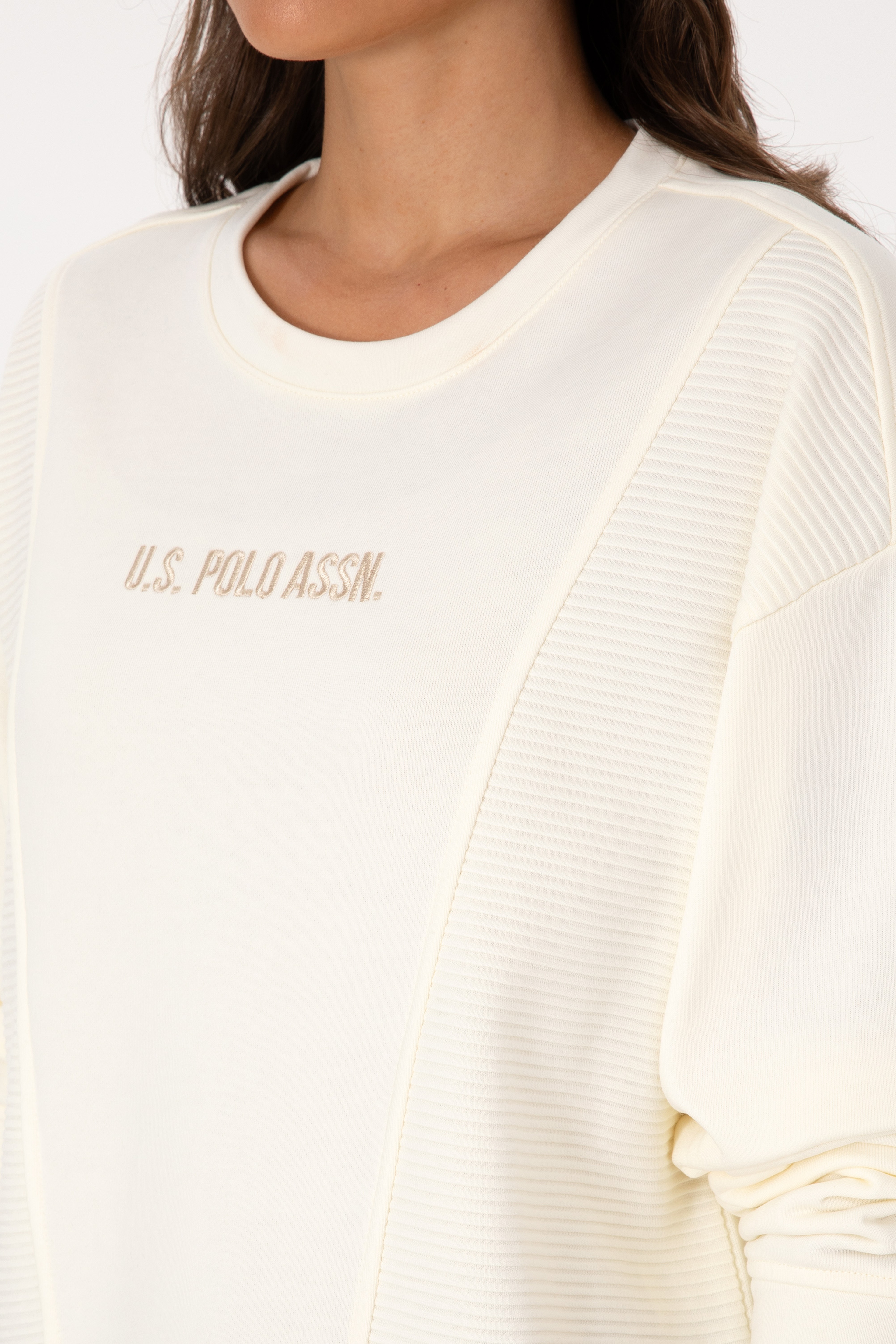Kadın Krem Bisiklet Yaka Sweatshirt - Image 7