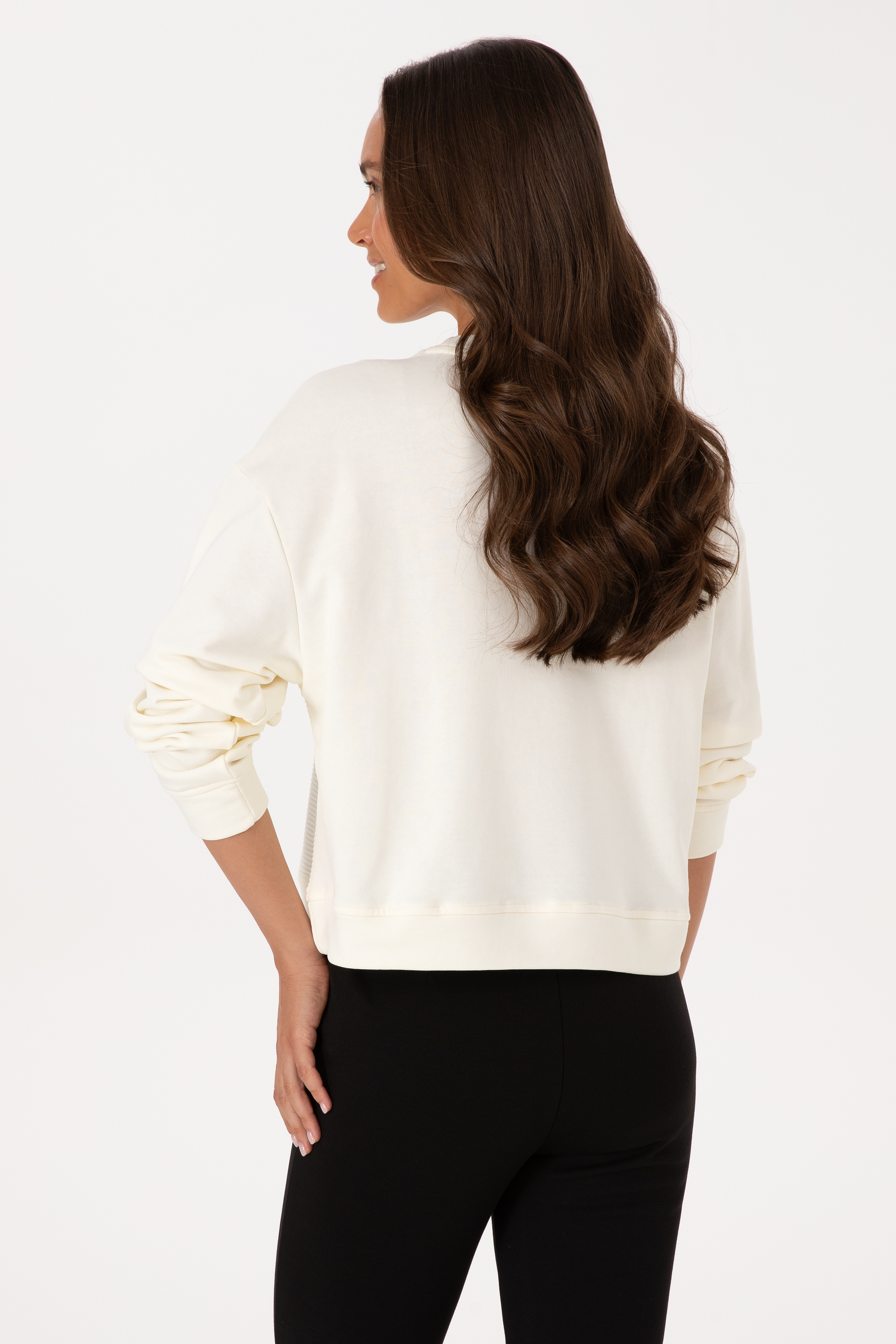 Kadın Krem Bisiklet Yaka Sweatshirt - Image 5