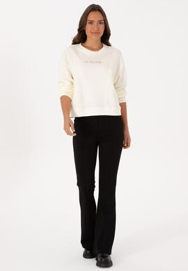 Kadın Krem Bisiklet Yaka Sweatshirt - 50307792012