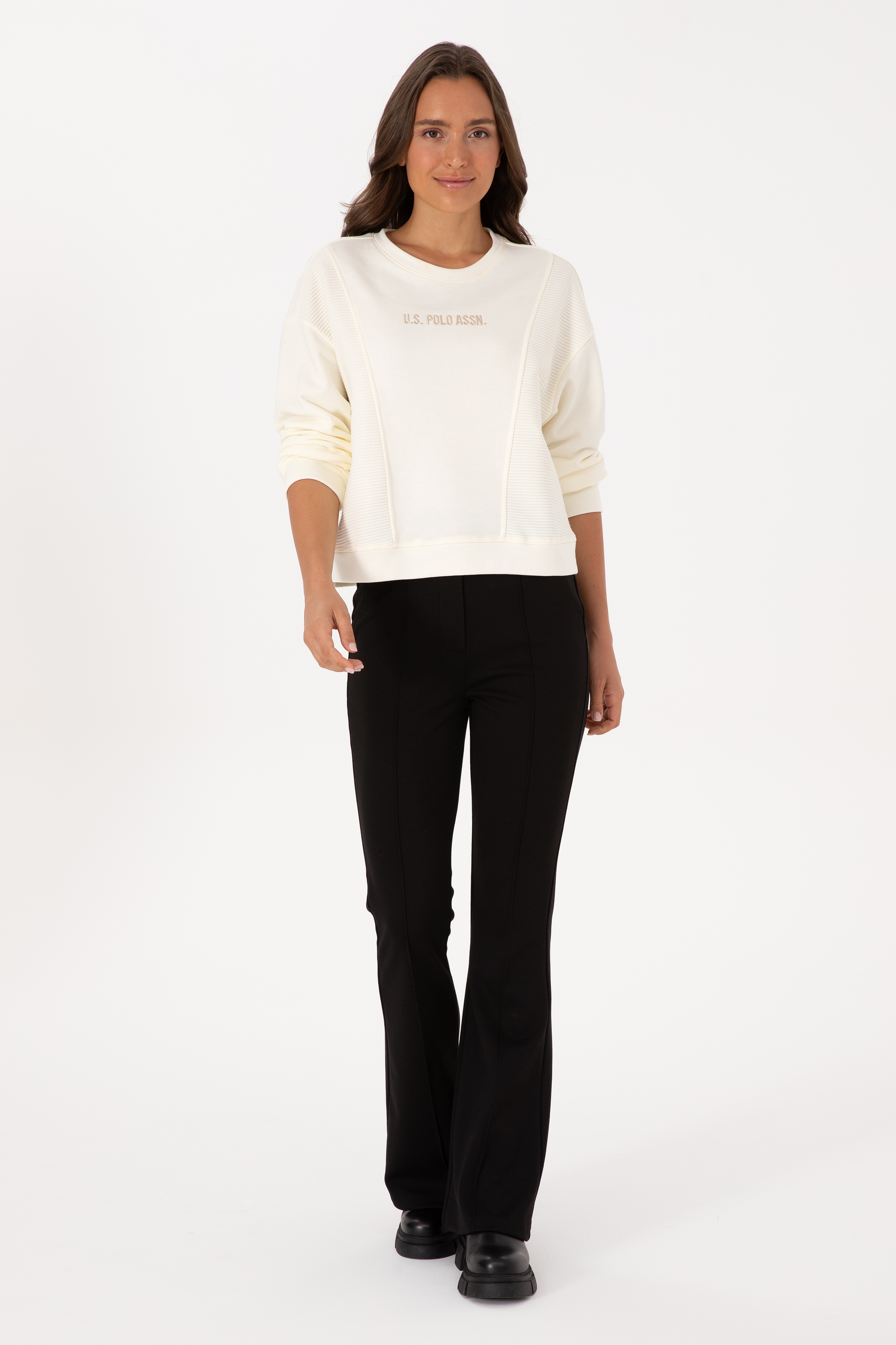 Kadın Krem Bisiklet Yaka Sweatshirt - Image 4