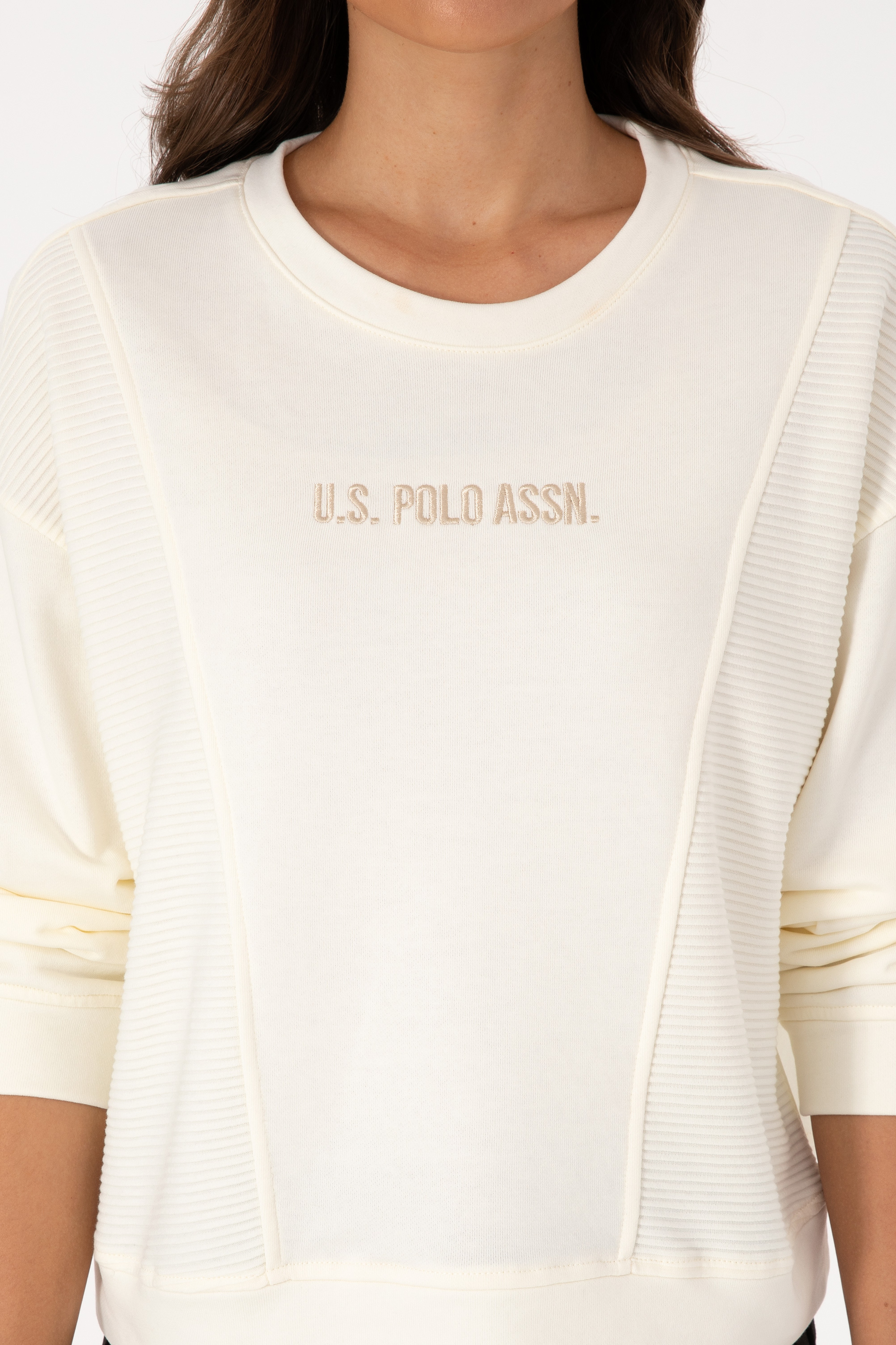 Kadın Krem Bisiklet Yaka Sweatshirt - Image 6