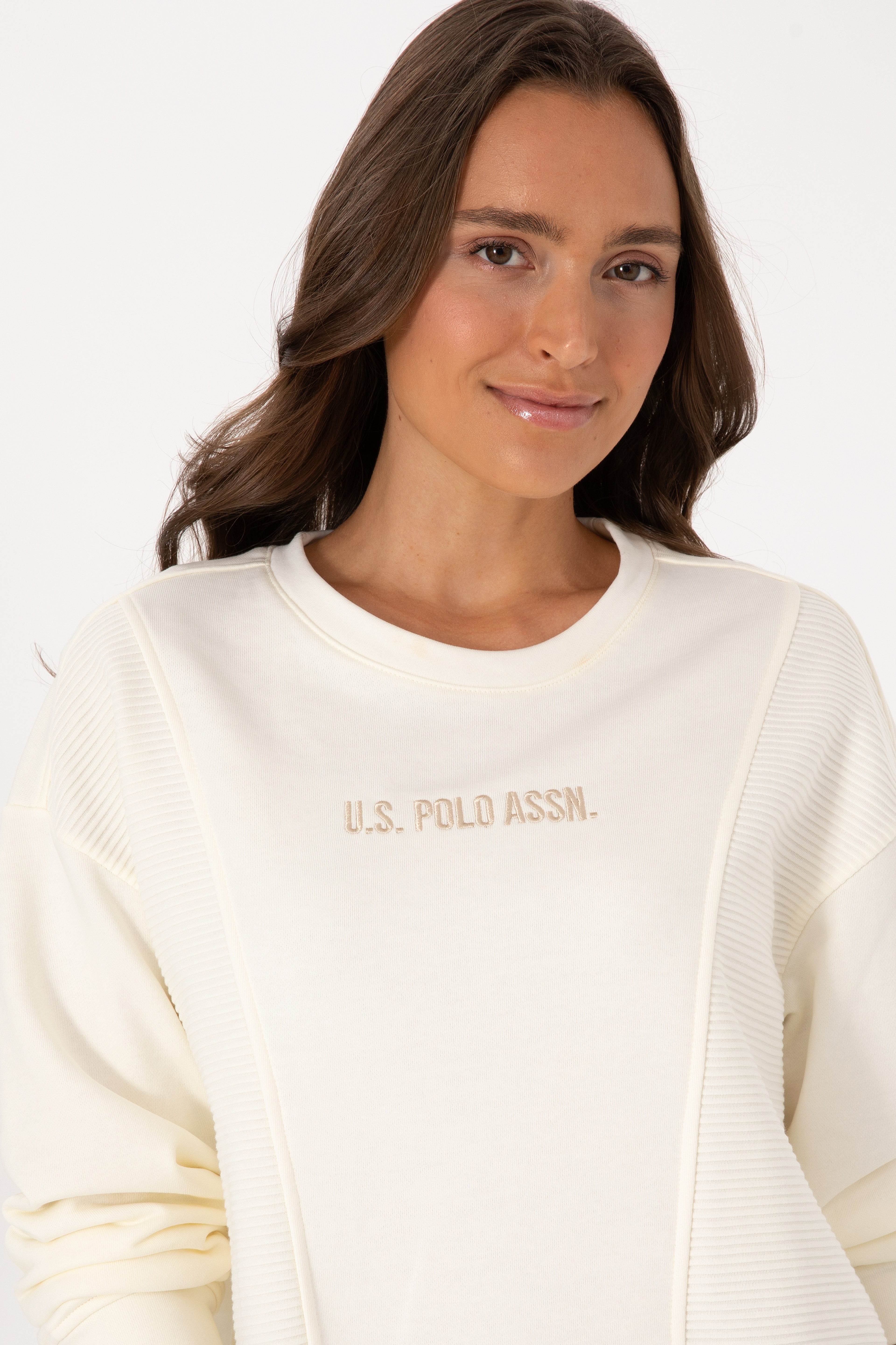 Kadın Krem Bisiklet Yaka Sweatshirt - Image 2