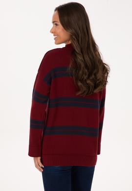 Kadın Bordo Balıkçı Yaka Çizgili Kazak - 50314666010